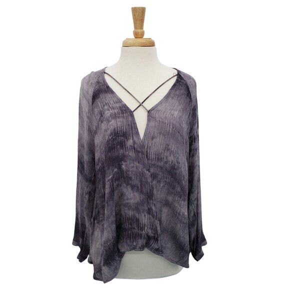 Umgee Tops - Umgee Purple Crinkle Tunic Top Long Sleeve V Neck Criss Cross Boho Womens Size M